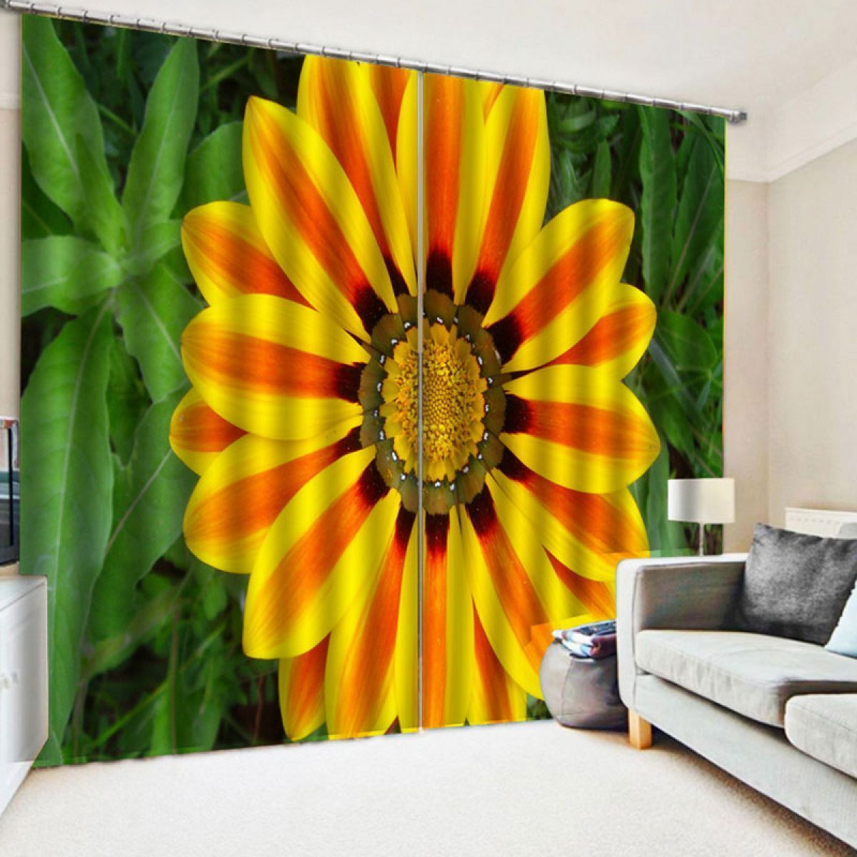 giant sunflower grass printed window curtain home decor 1923