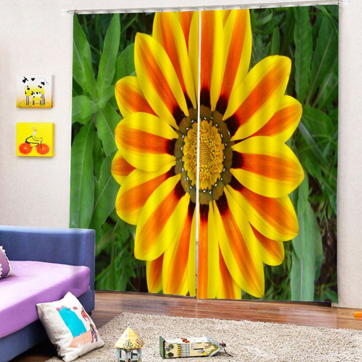 giant sunflower grass printed window curtain home decor 4202