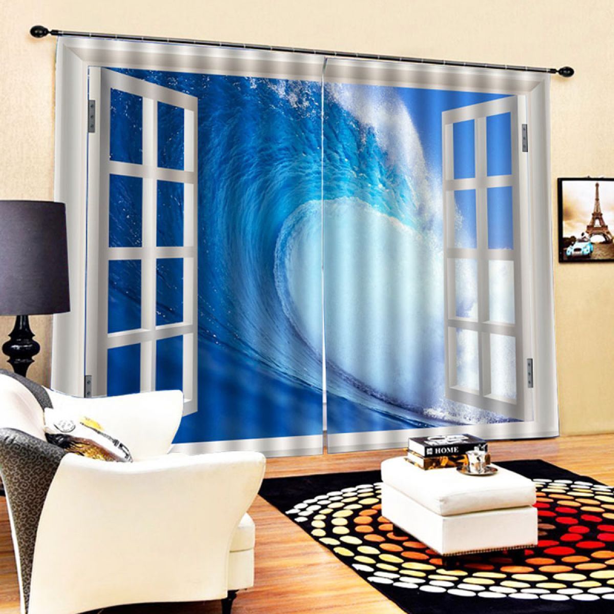 giant wave through window printed window curtain home decor 5479