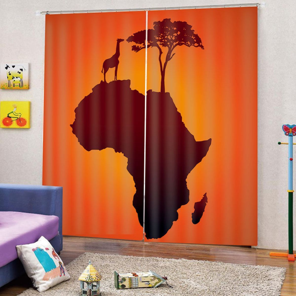 giraffe and tree on the map of africa printed window curtain home decor 1635