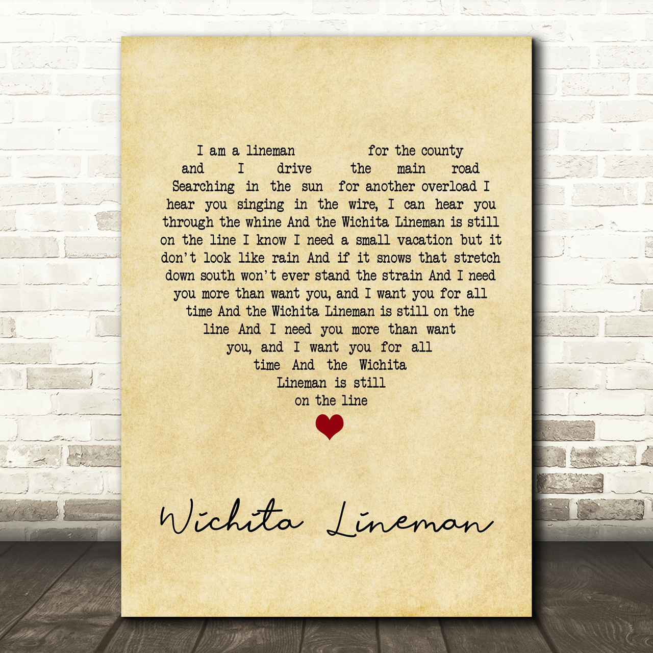 glen campbell wichita lineman vintage heart song lyric print 2066