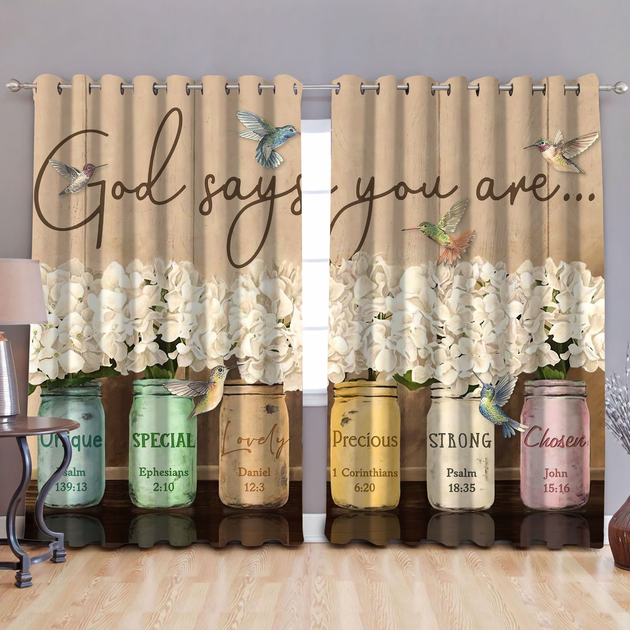 god says you are special hummingbird printed window curtain 3687
