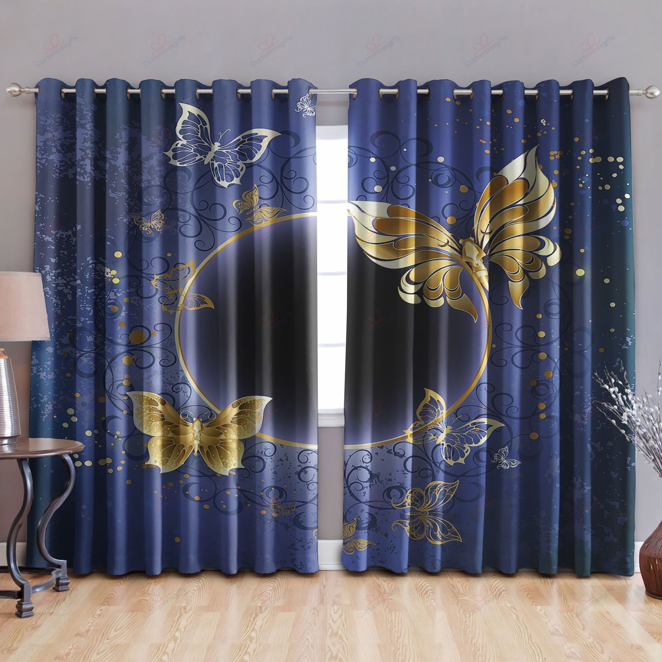 Gold Butterflies Printed Window Curtains Home Decor gold butterflies printed window curtains home decor 4431