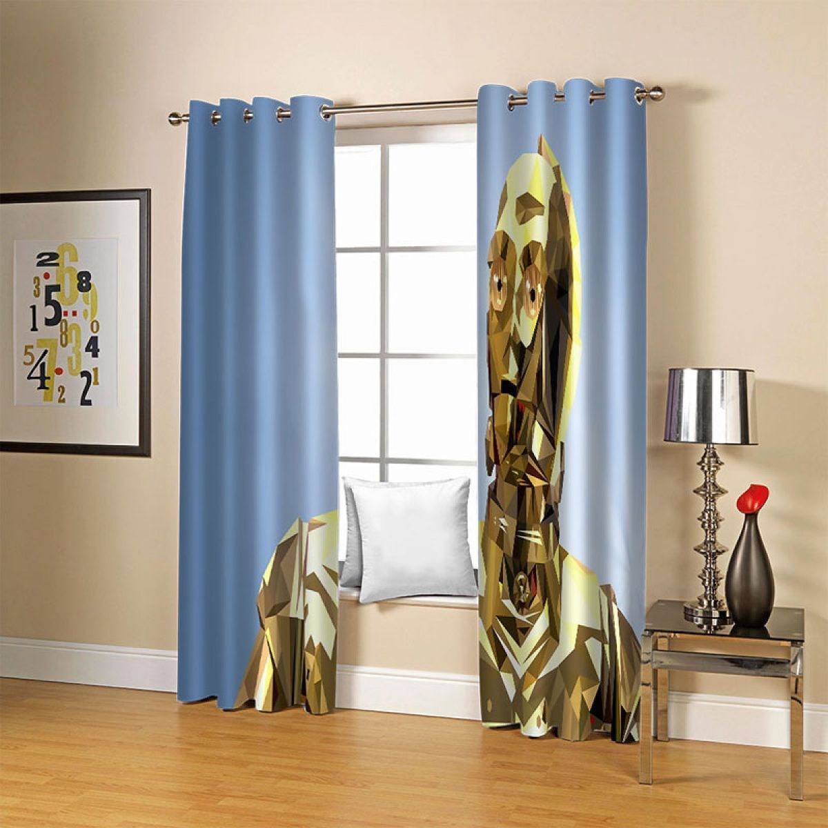 gold robot printed window curtain home decor 4566