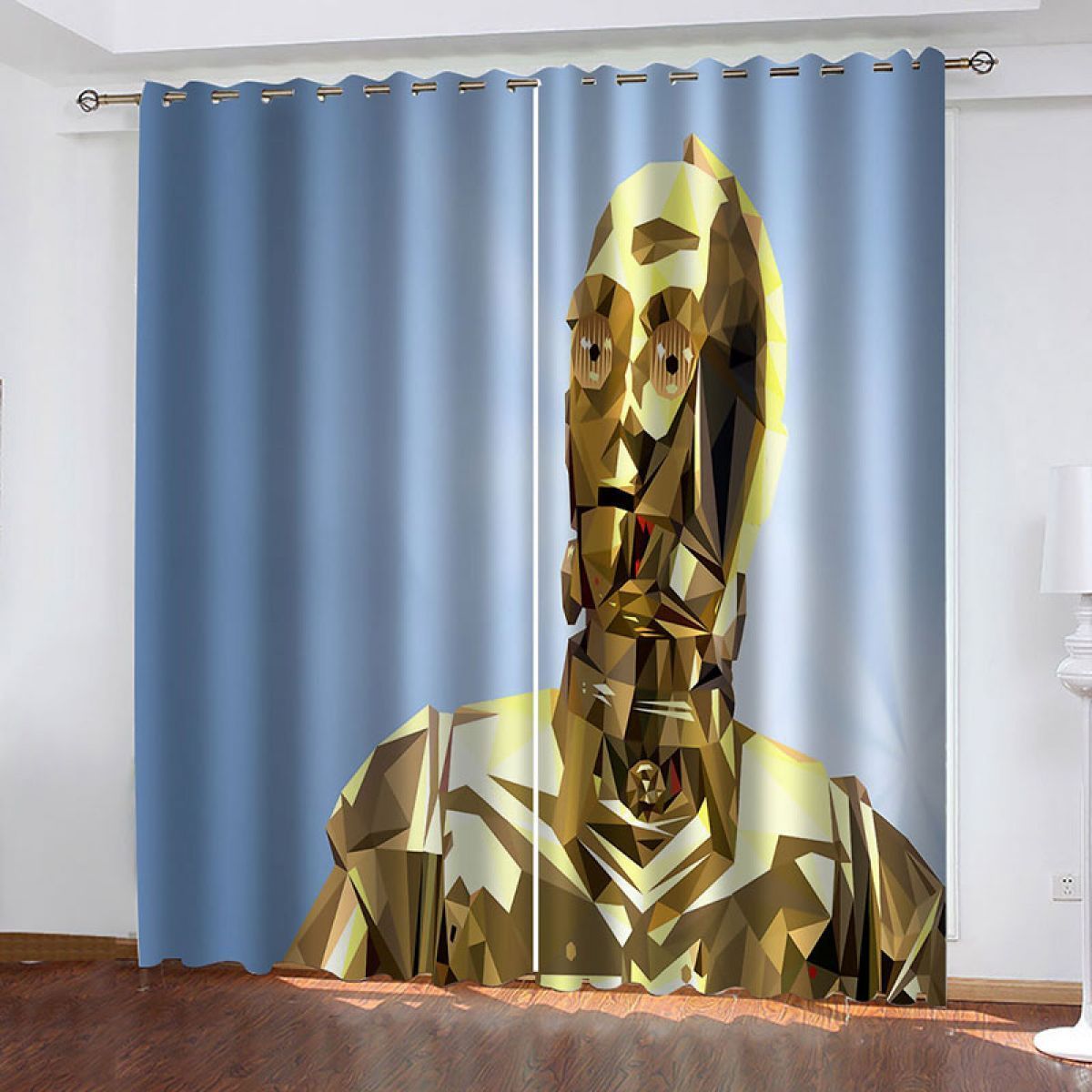 gold robot printed window curtain home decor 6421