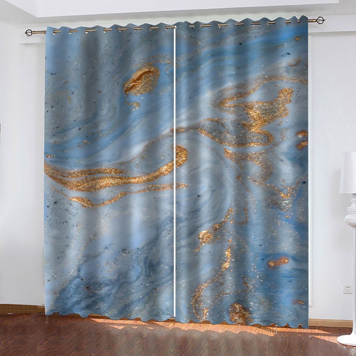 gold scenery printed window curtain home decor 1166