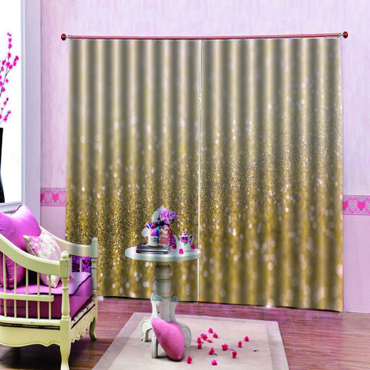 gold shining sand printed window curtain home decor 4304