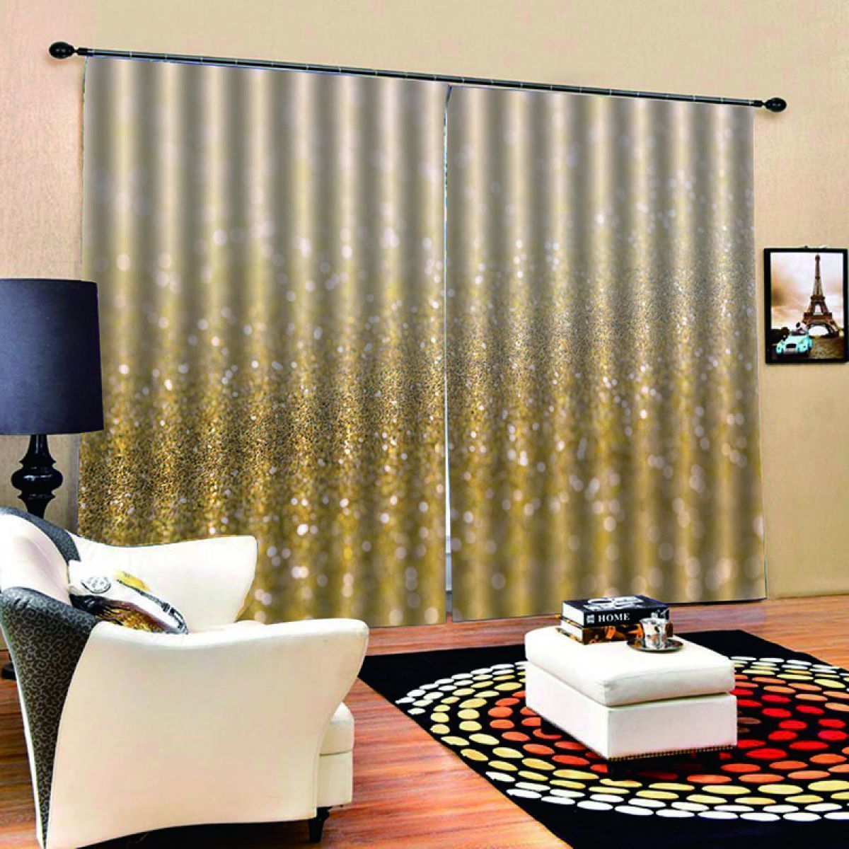 gold shining sand printed window curtain home decor 5838