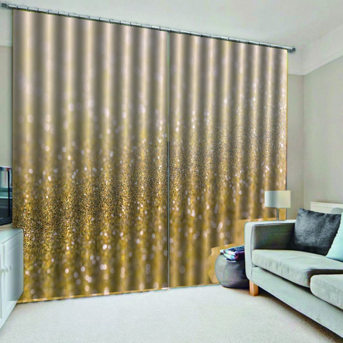 gold shining sand printed window curtain home decor 7445