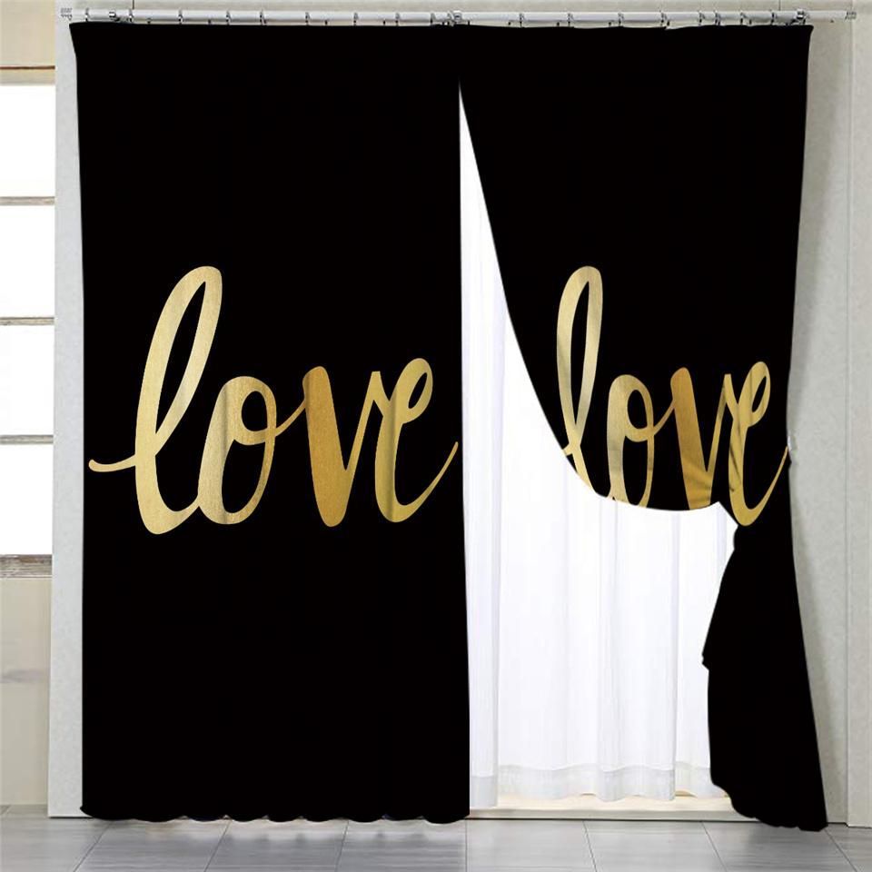 golden love black window curtain home decor 4203