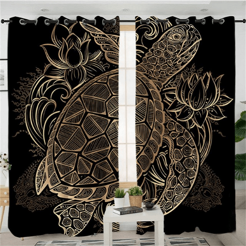 golden tortoise printed window curtain home decor 3608