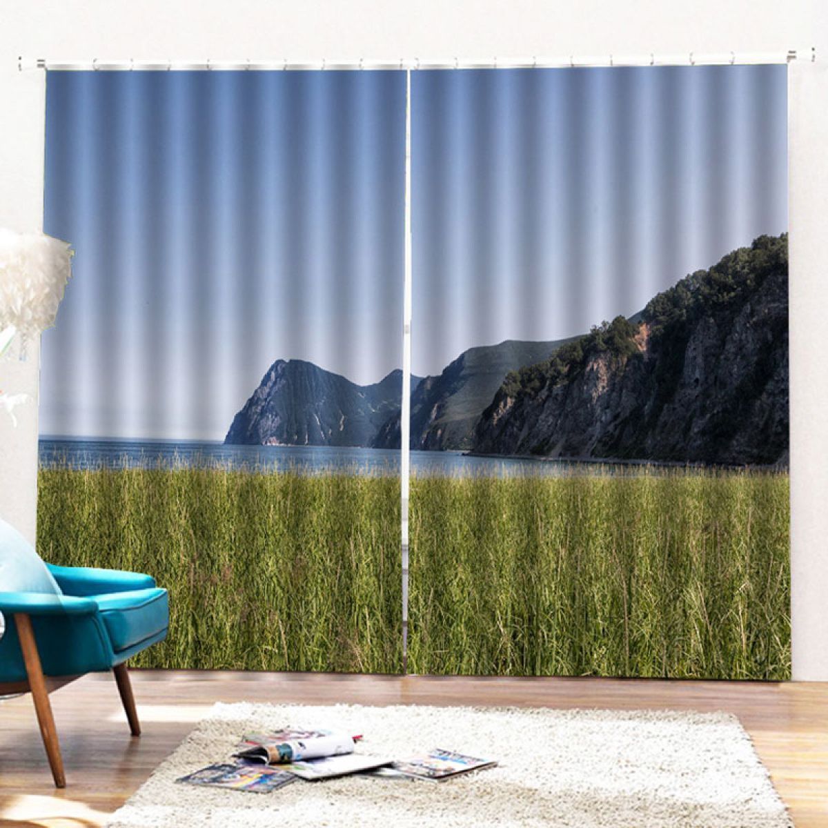 Grassland And Mountain Printed Window Curtain Home Decor grassland and mountain printed window curtain home decor 7990