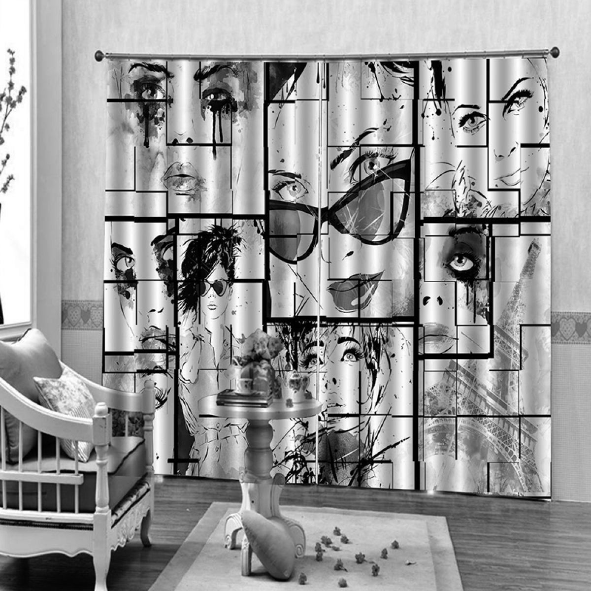 Gray Lady High Printed Window Curtain Home Decor gray lady high printed window curtain home decor 2903