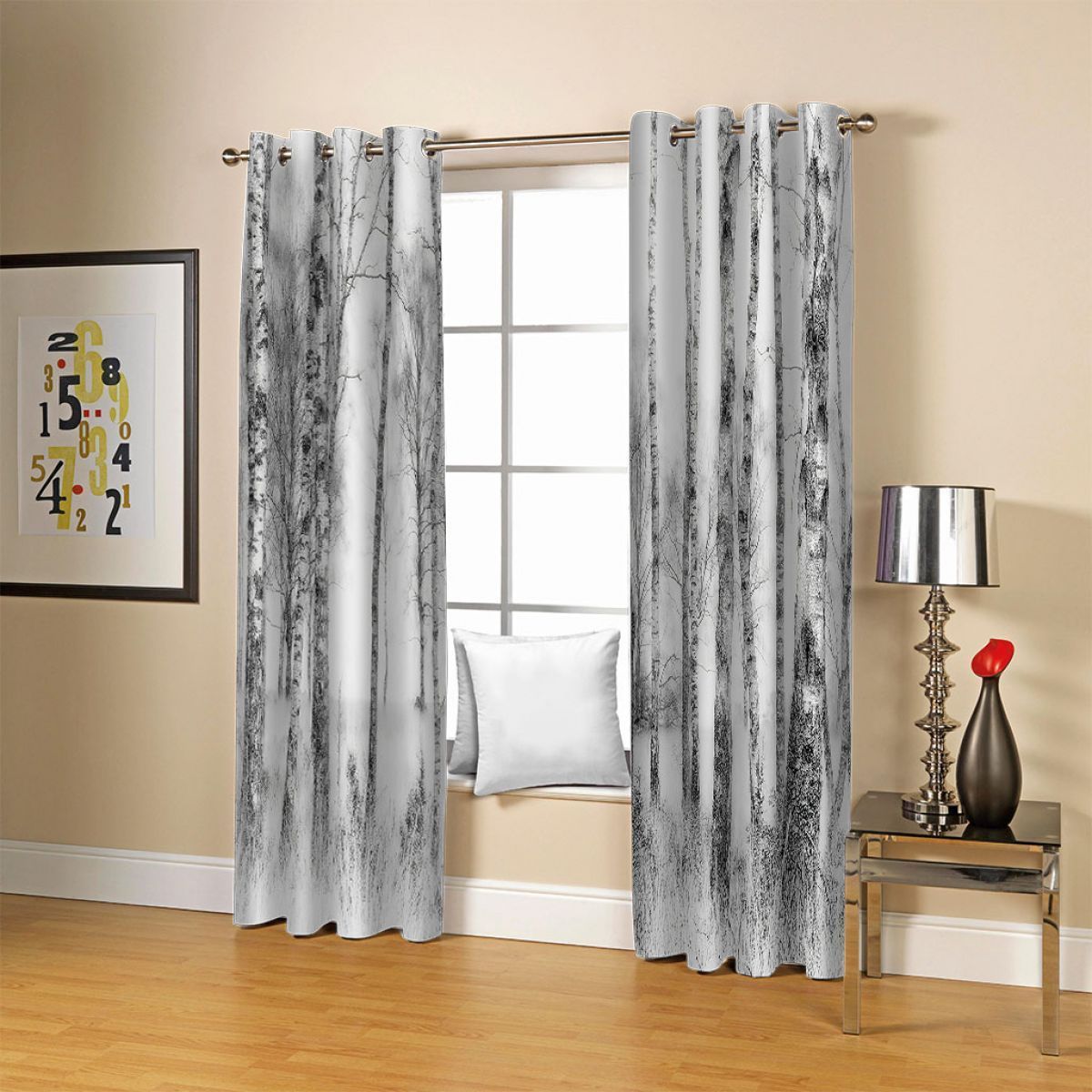 gray trees printed window curtain home decor 1812