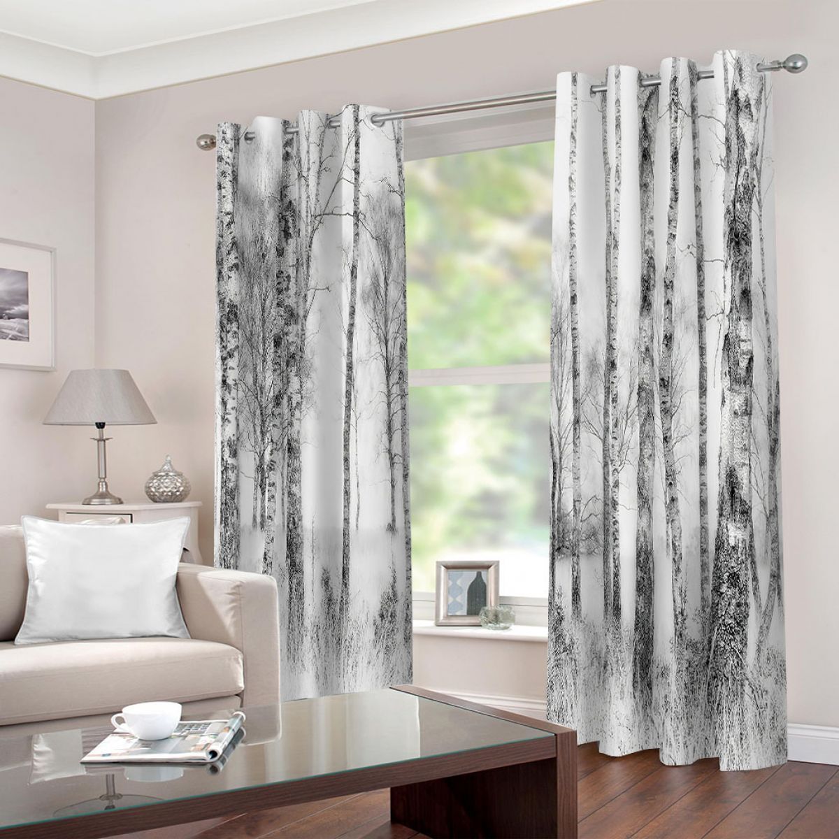 gray trees printed window curtain home decor 5721