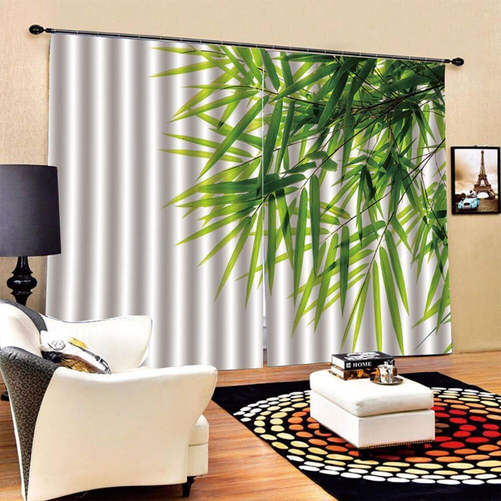 Green Bamboo Leaf In White Printed Window Curtain Home Decor green bamboo leaf in white printed window curtain home decor 5034