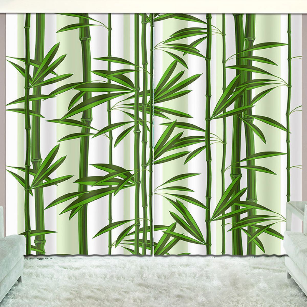 green bamboo tree in white printed window curtain home decor 3757
