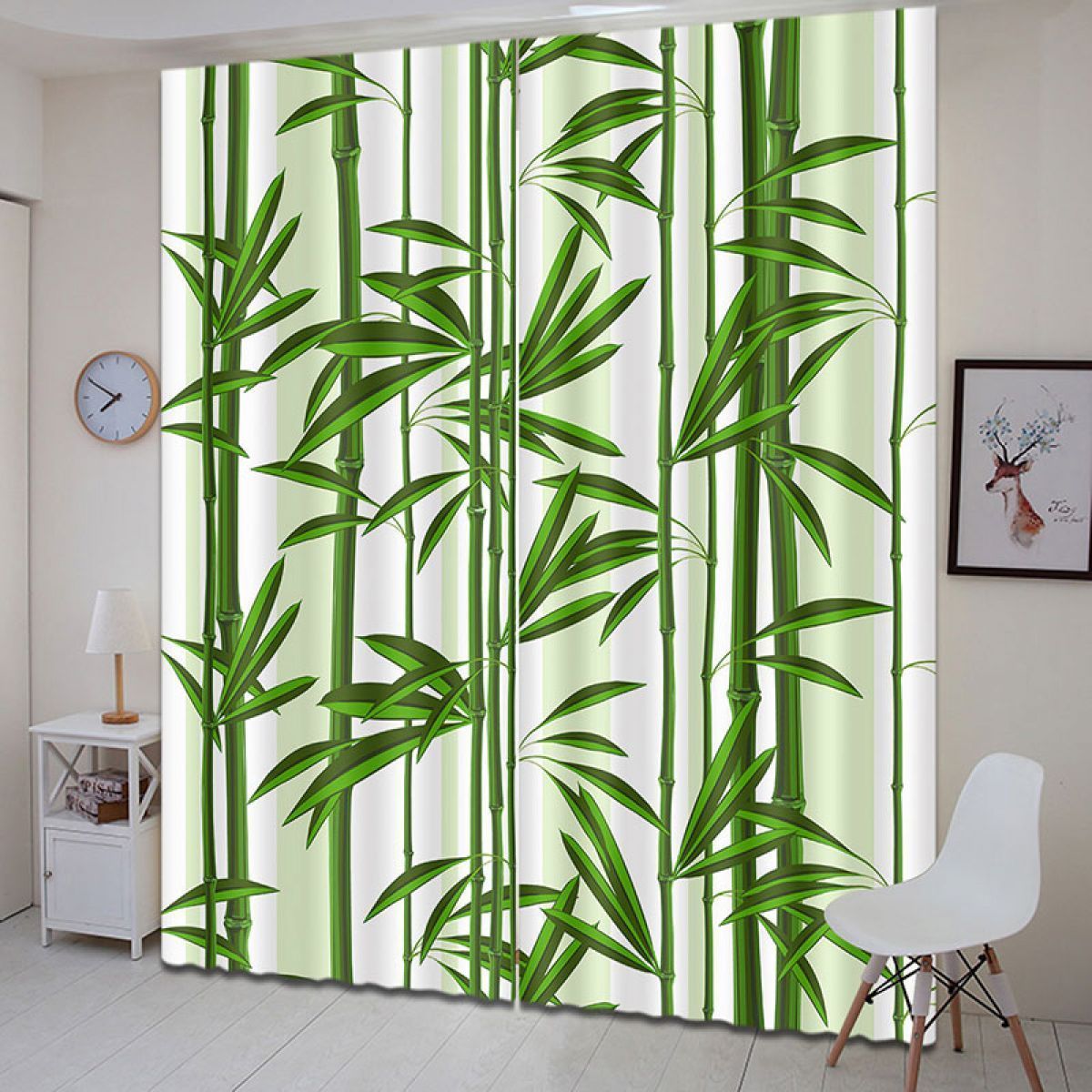 green bamboo tree in white printed window curtain home decor 4384