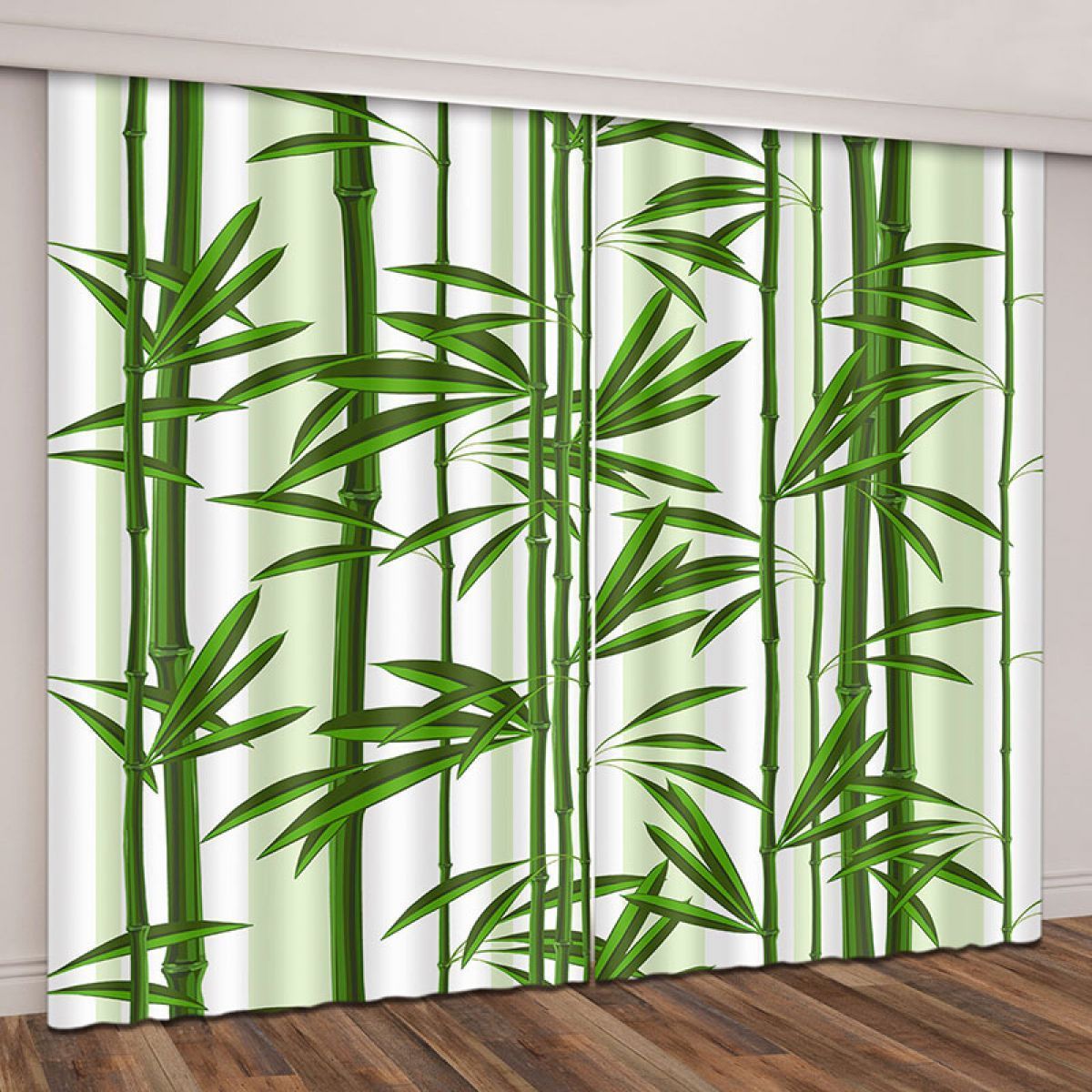 green bamboo tree in white printed window curtain home decor 5401