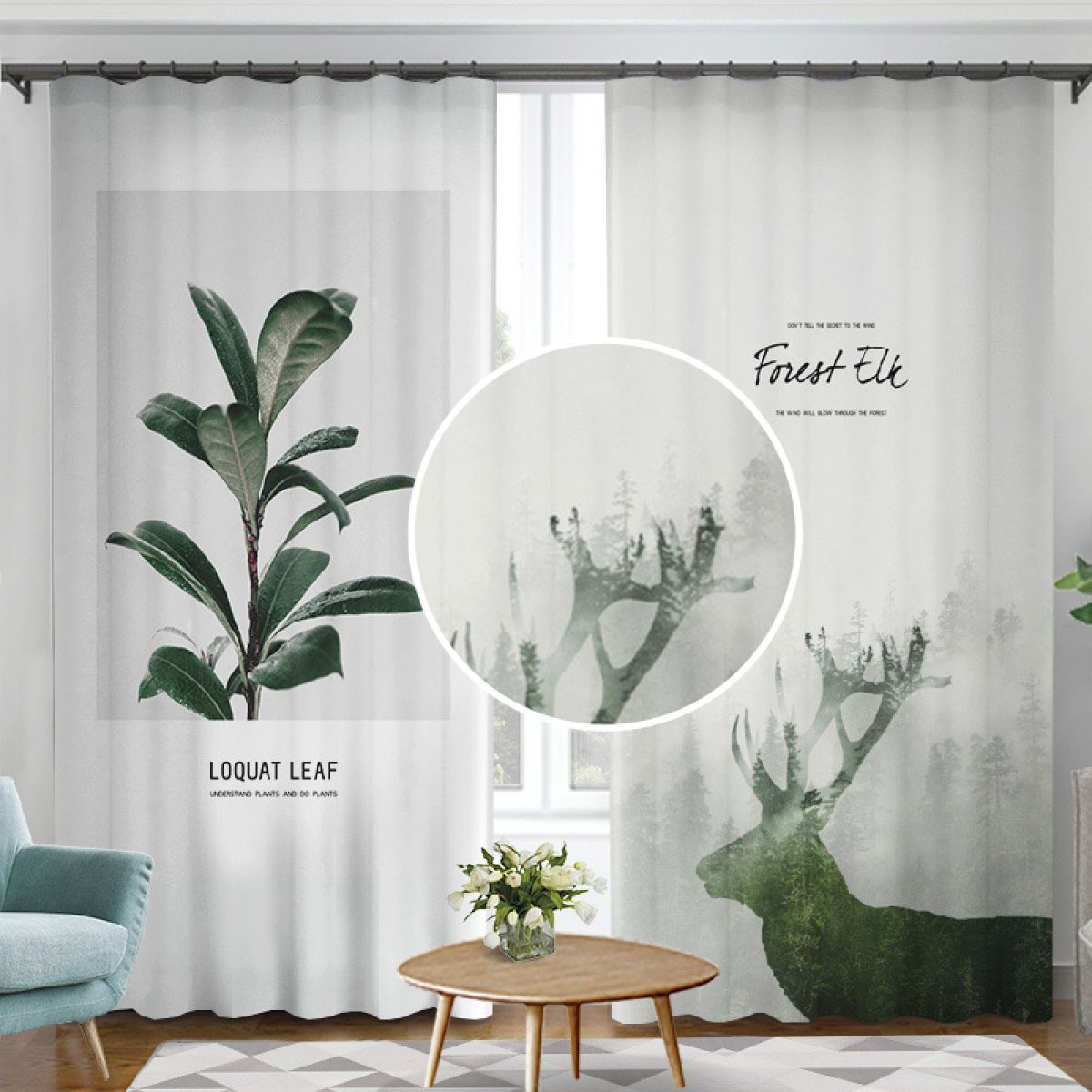 green deer and forest printed window curtain home decor 5422