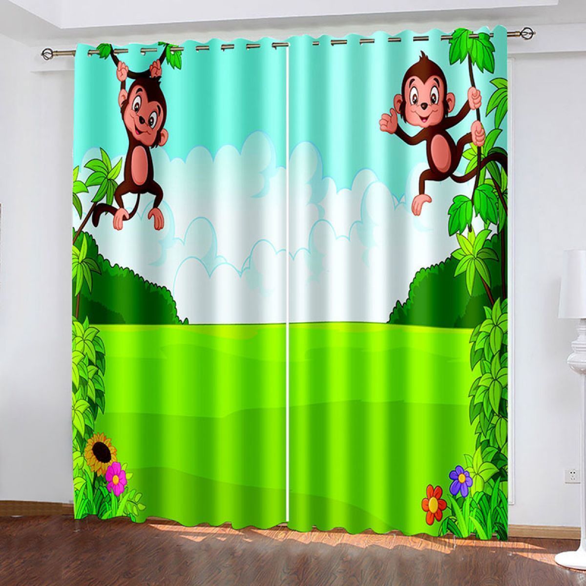 green fairy tale printed window curtain home decor 4597