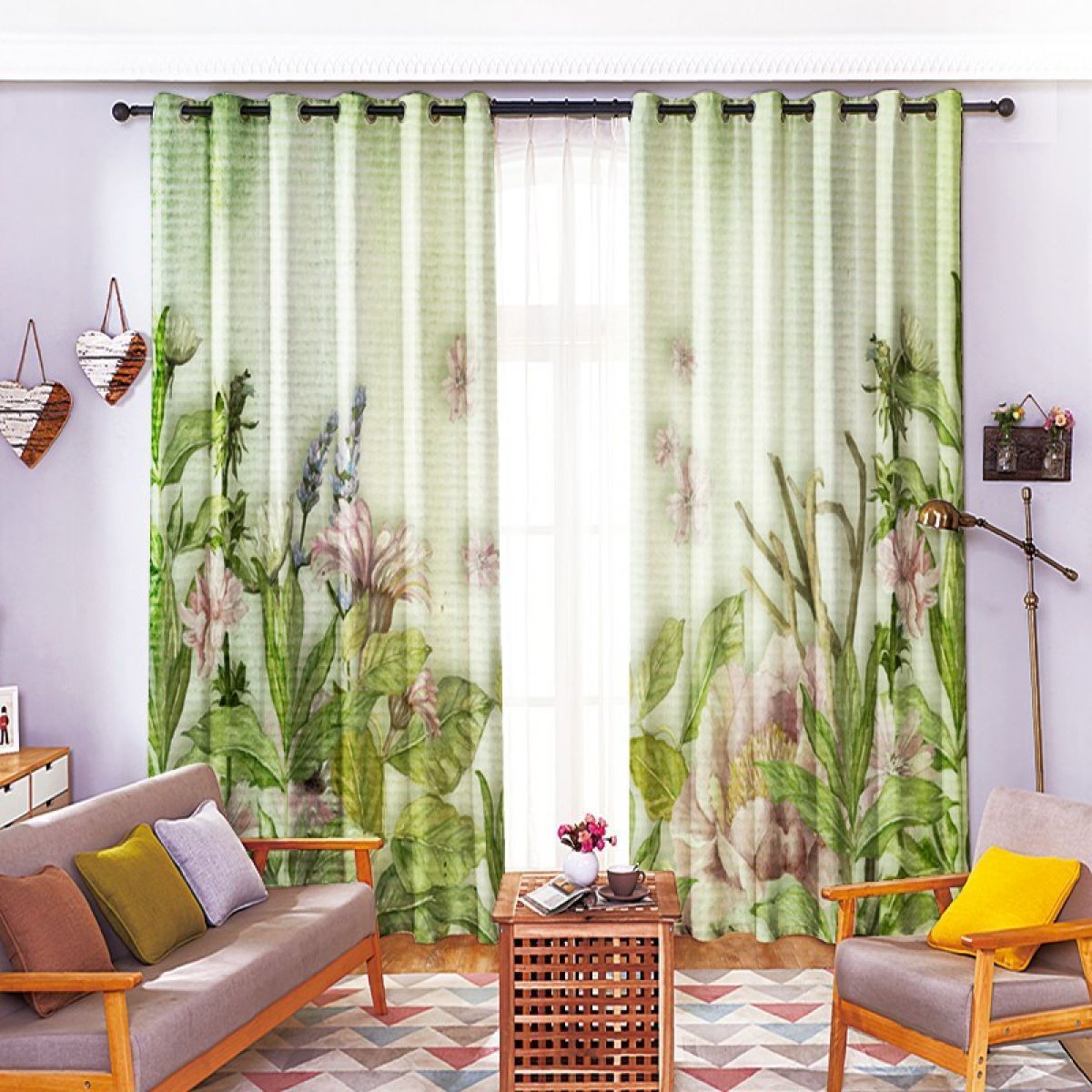 Green Flowers Grow With Love Printed Window Curtain Home Decor green flowers grow with love printed window curtain home decor 2553
