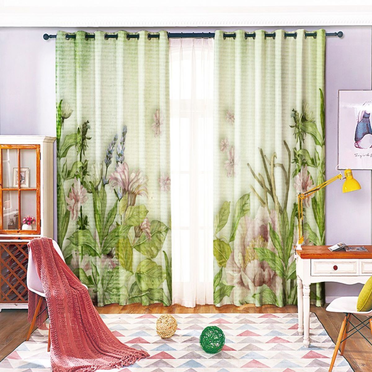 Green Flowers Grow With Love Printed Window Curtain Home Decor green flowers grow with love printed window curtain home decor 3224