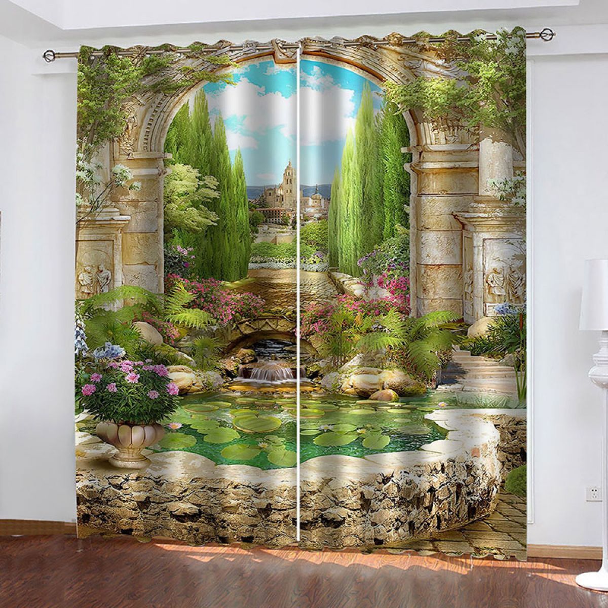 Green Garden Scenery Printed Window Curtain Home Decor green garden scenery printed window curtain home decor 3469