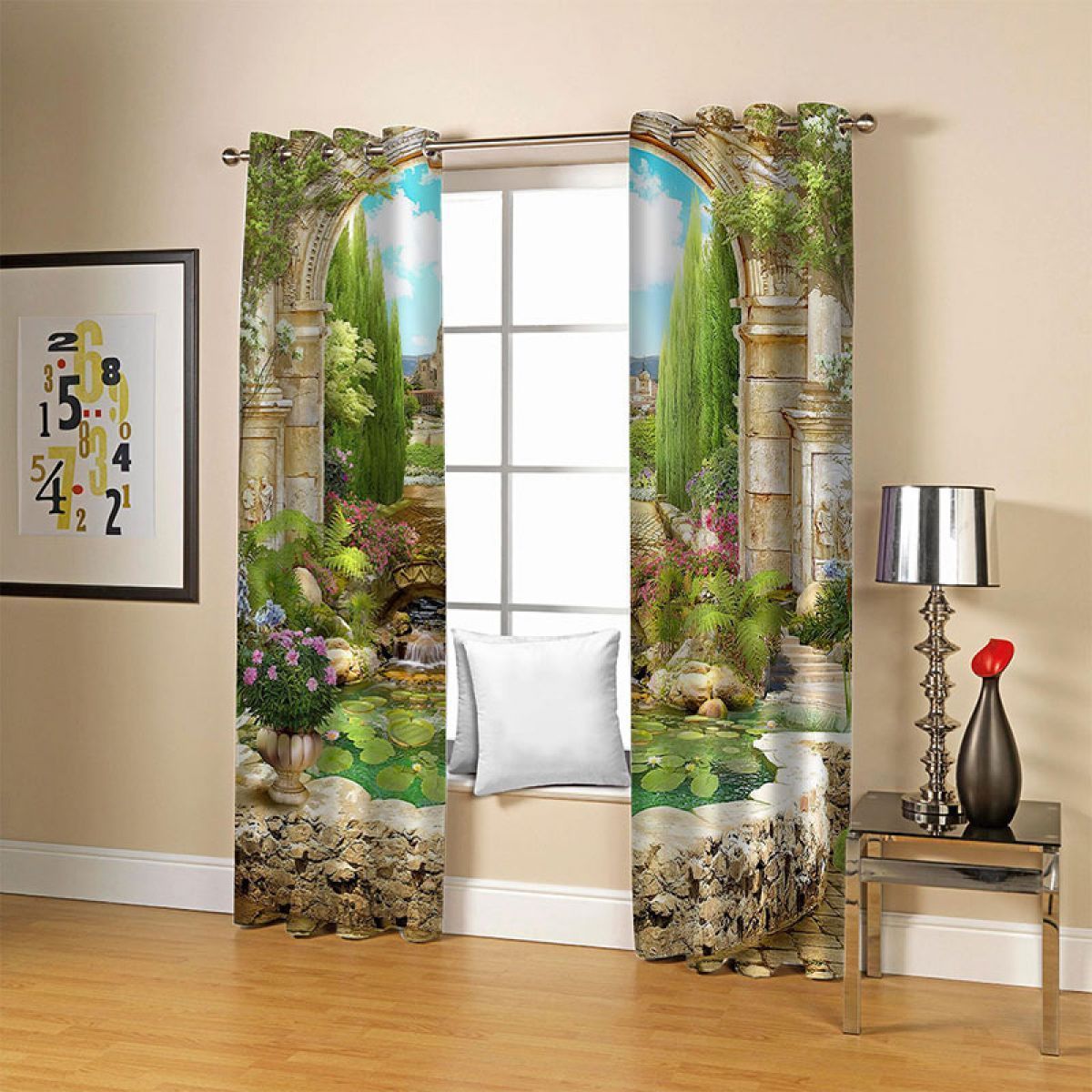 Green Garden Scenery Printed Window Curtain Home Decor green garden scenery printed window curtain home decor 6783