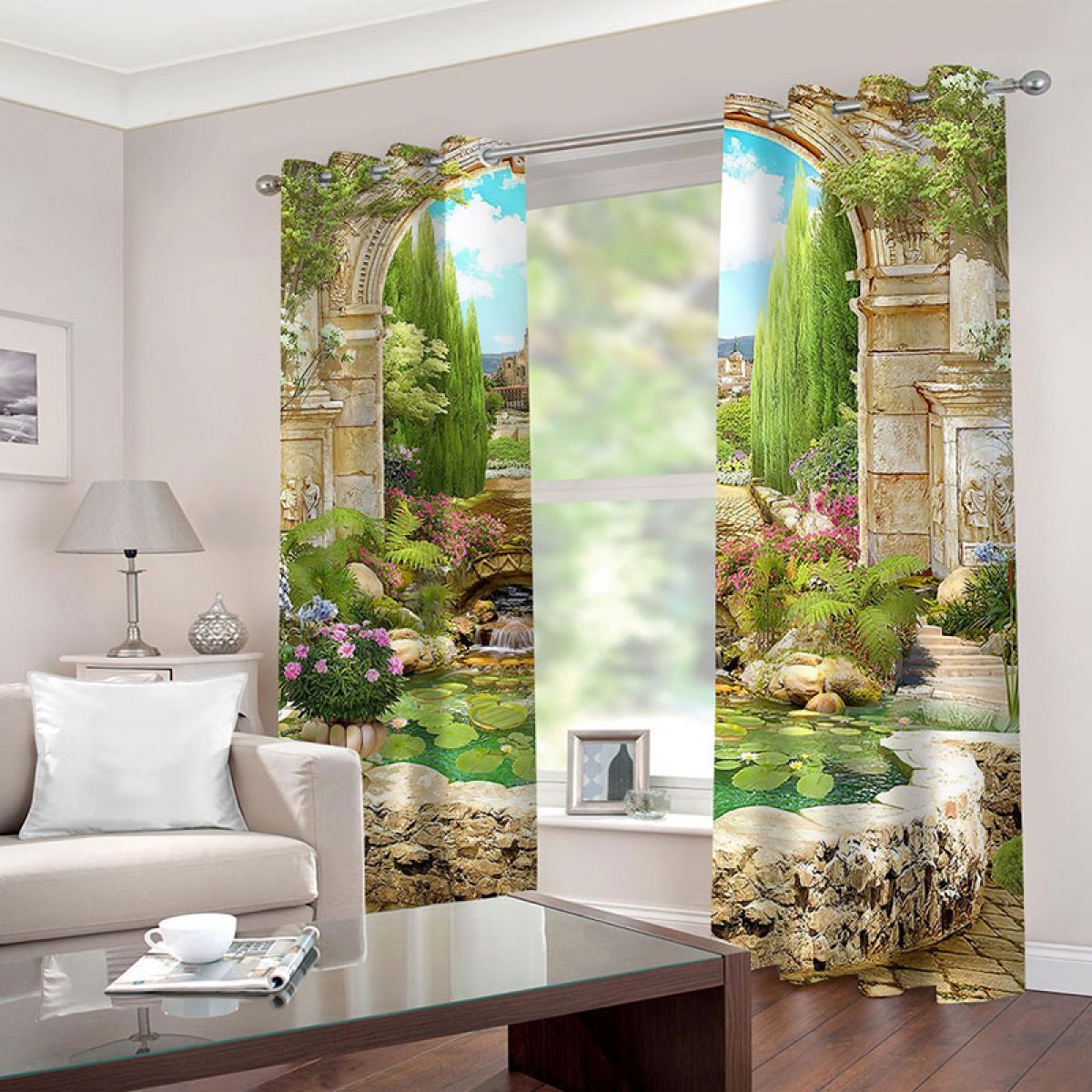 Green Garden Scenery Printed Window Curtain Home Decor green garden scenery printed window curtain home decor 8152