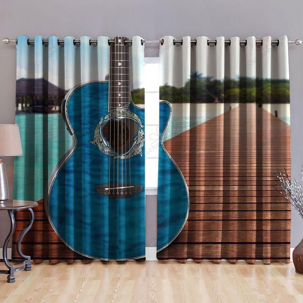 guitar bridge across river printed window curtain home decor 5686