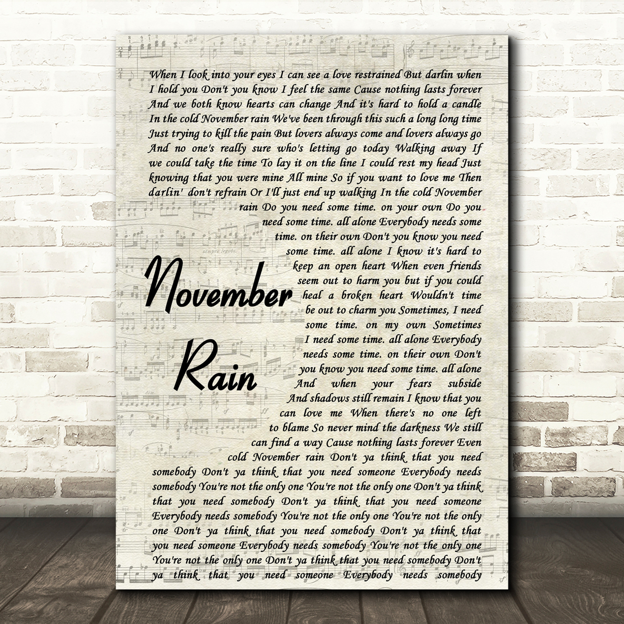guns n roses november rain song lyric vintage script print 7398