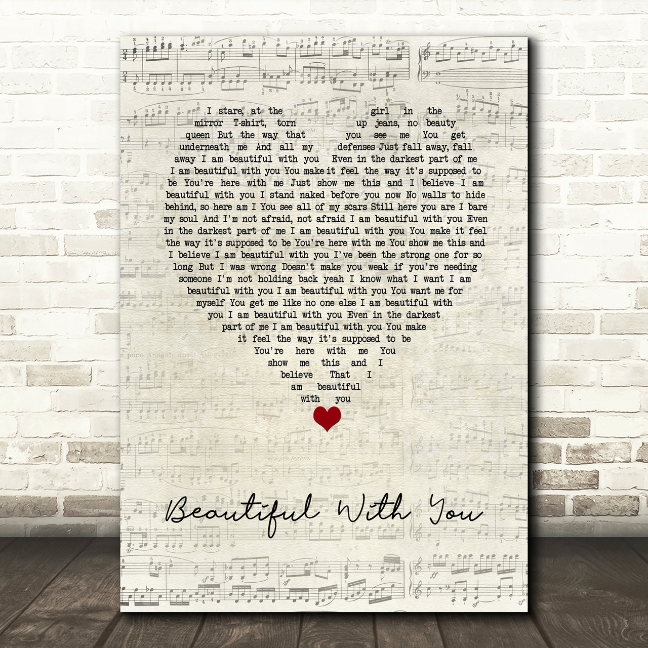 halestorm beautiful with you script heart song lyric wall art print 7863