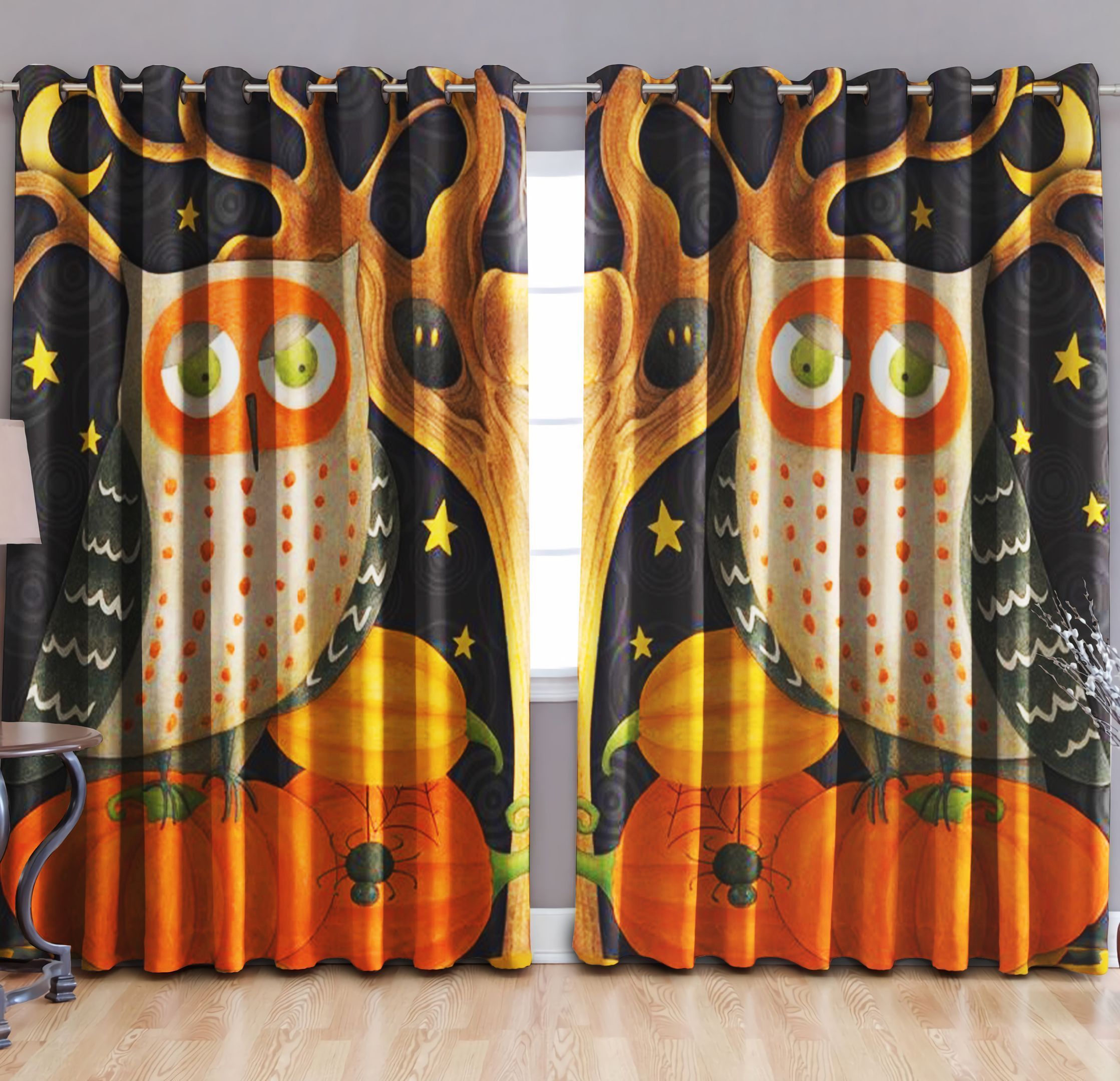 happy halloween pumpkin owl printed window curtain home decor 3041