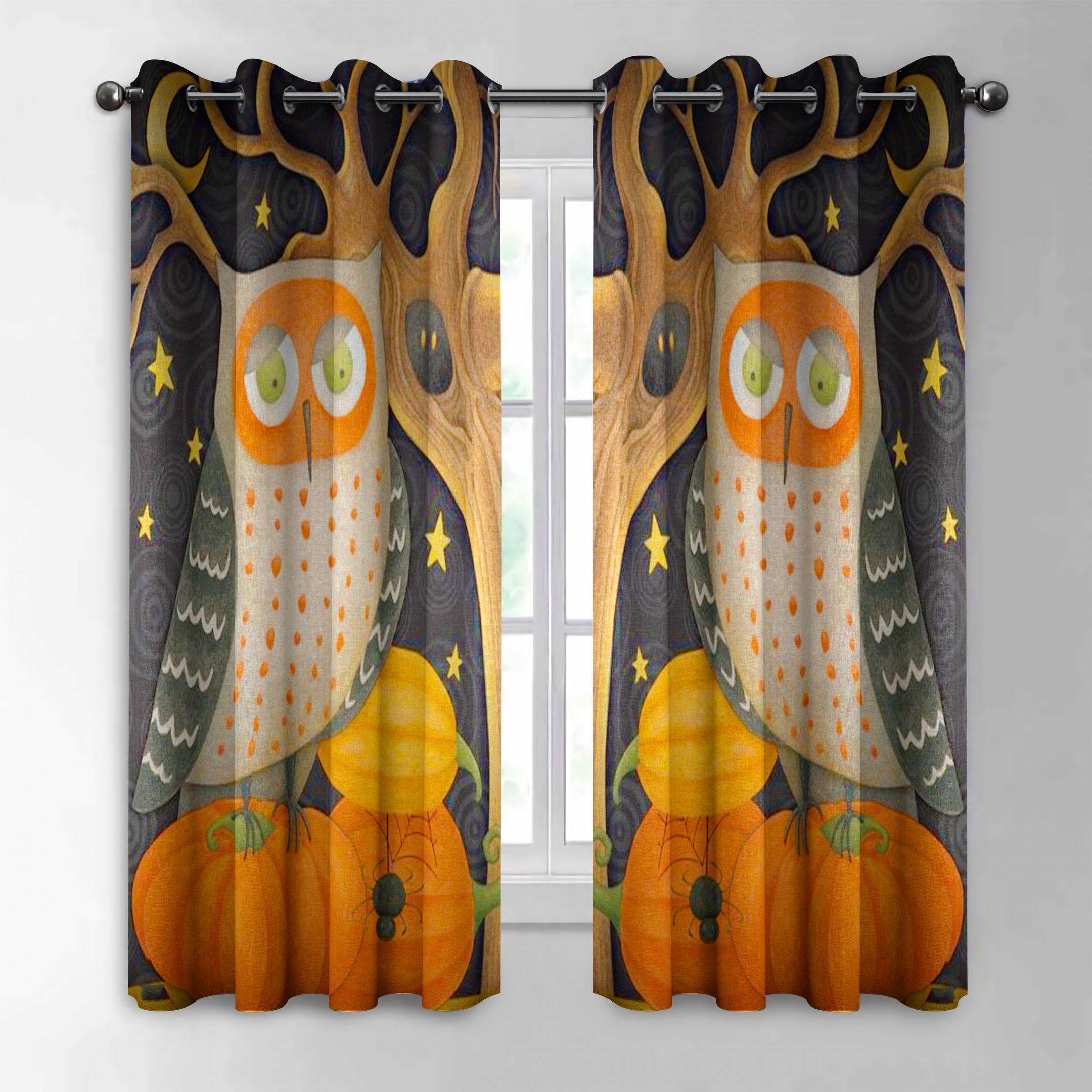 happy halloween pumpkin owl printed window curtain home decor 5092