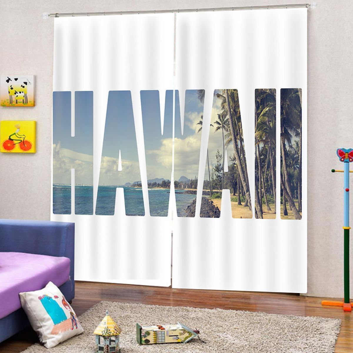 Hawaii Scenery Printed Window Curtain Home Decor hawaii scenery printed window curtain home decor 3084