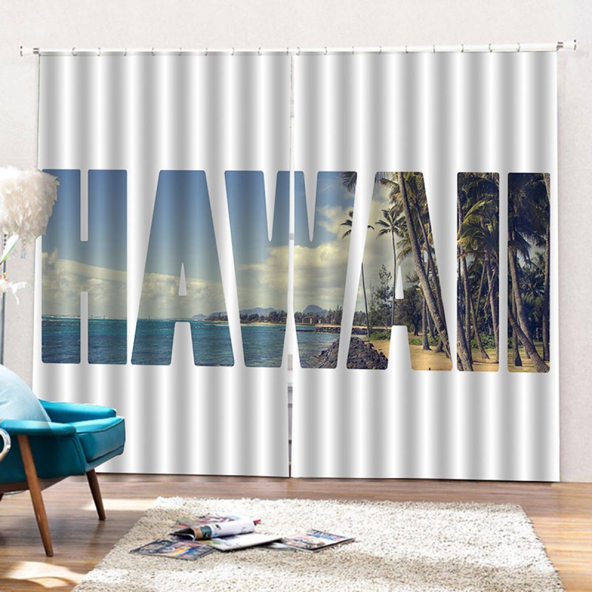Hawaii Scenery Printed Window Curtain Home Decor hawaii scenery printed window curtain home decor 5863