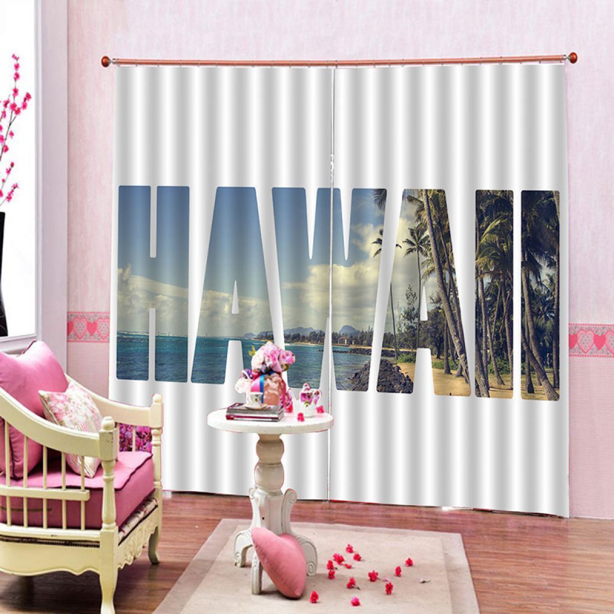 Hawaii Scenery Printed Window Curtain Home Decor hawaii scenery printed window curtain home decor 8809
