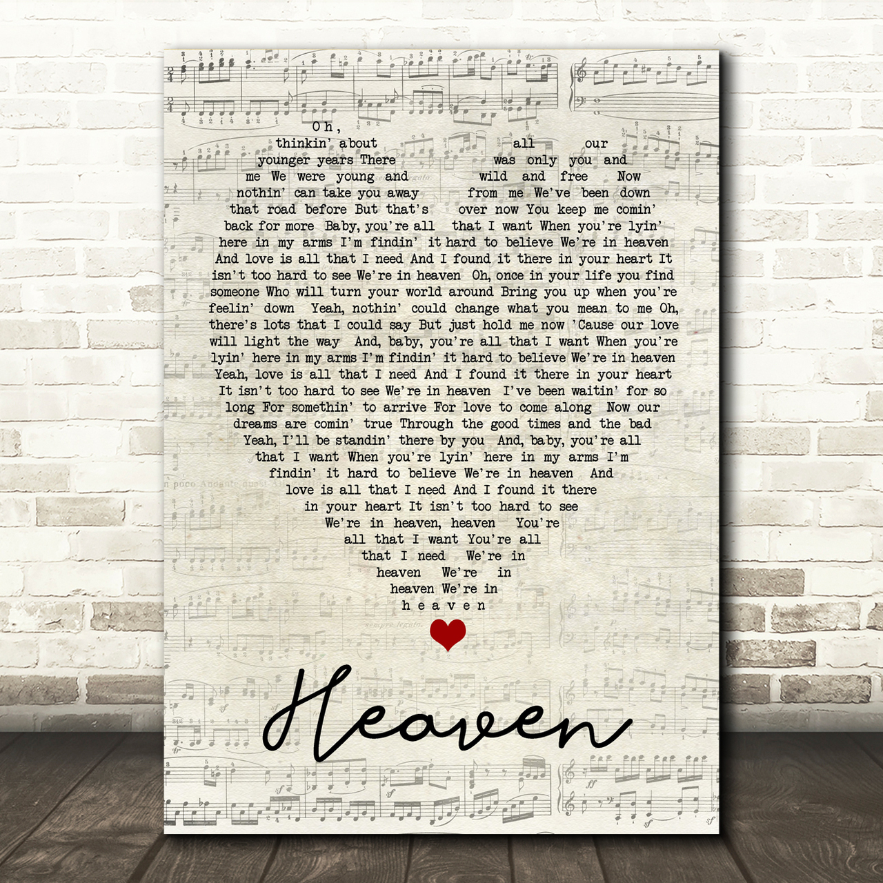 Heaven Bryan Adams Script Heart Song Lyric Print heaven bryan adams script heart song lyric print 1932