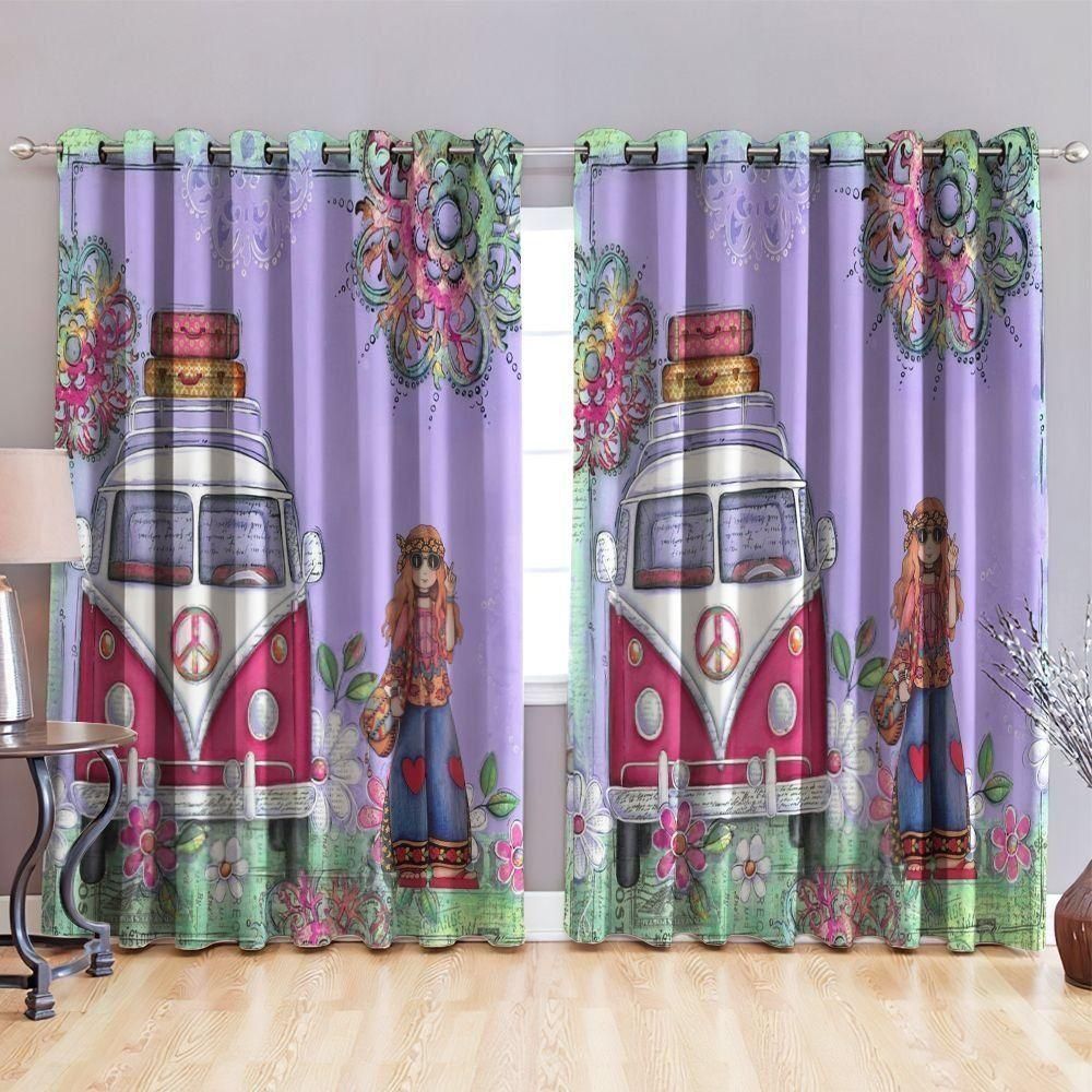hippie 60s bus printed window curtain home decor 4291