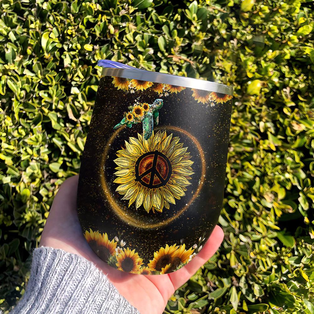 hippie sunflower turtle in a world where you can be anything be kind sunflower hippie wine tumbler hippie gift wine tumbler 1734