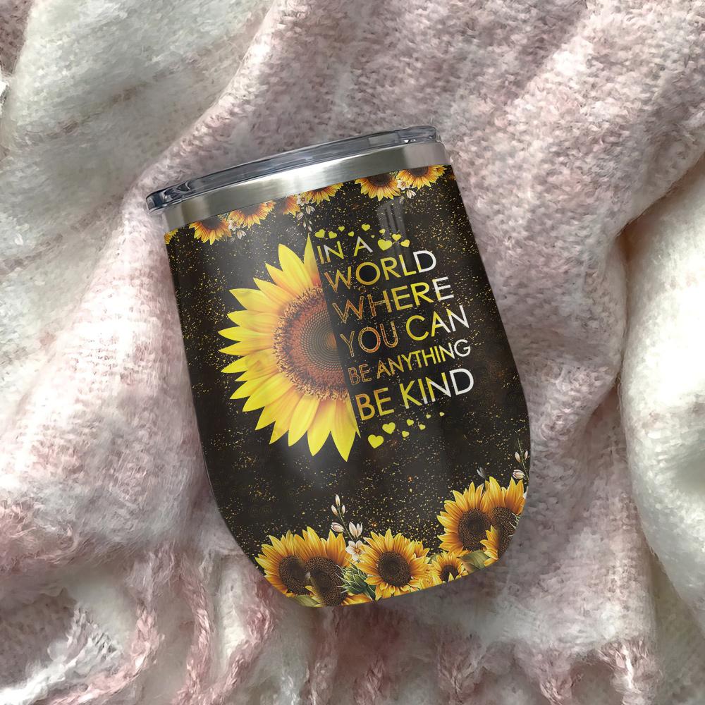 hippie sunflower turtle in a world where you can be anything be kind sunflower hippie wine tumbler hippie gift wine tumbler 8367