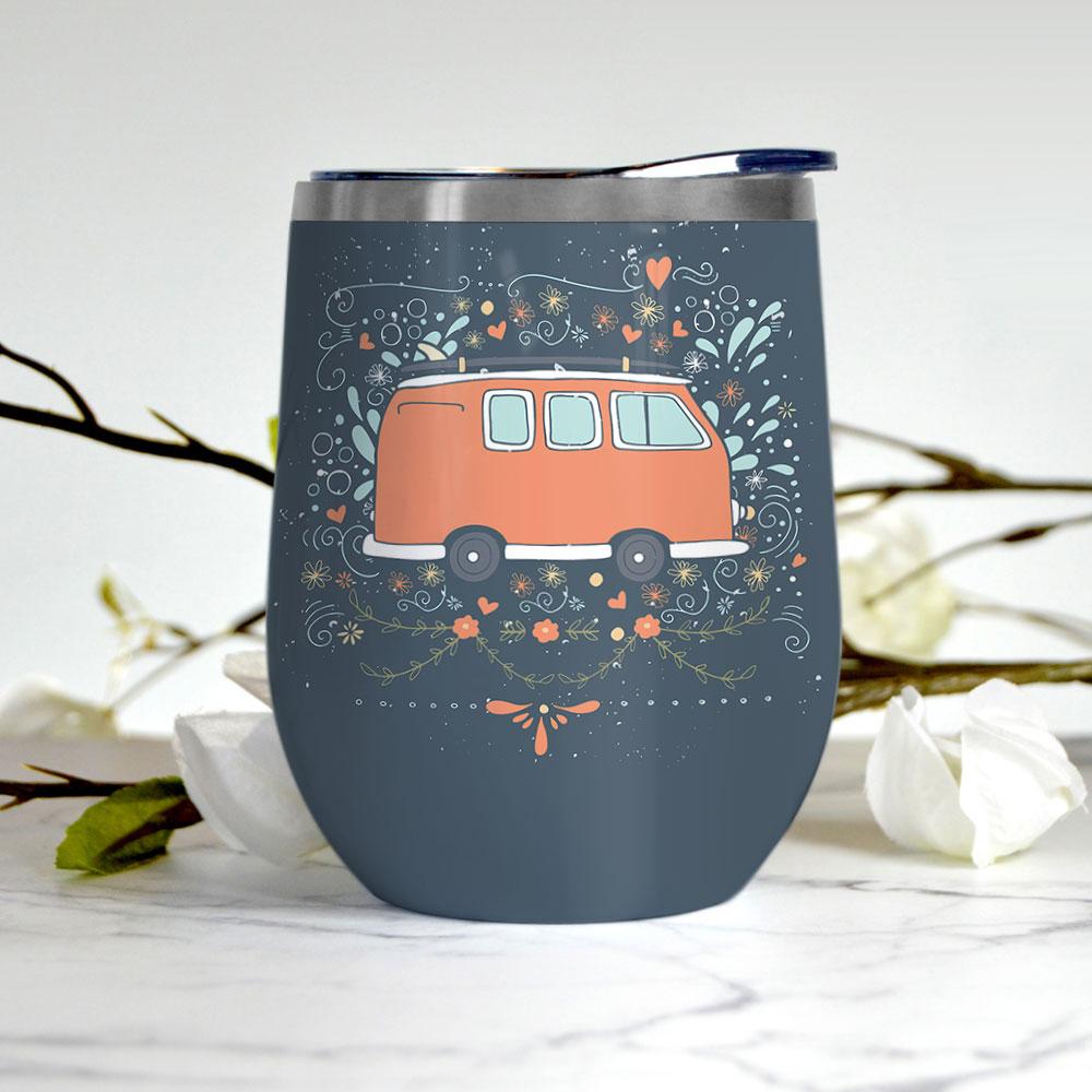 hippie time life with no regrets gift for hippie girl friend mother hippie van wine tumbler 1872