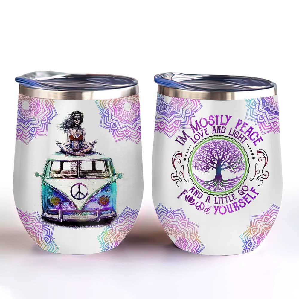 Hippie Van Peace Love And Light Wine Tumbler hippie van peace love and light wine tumbler 8907