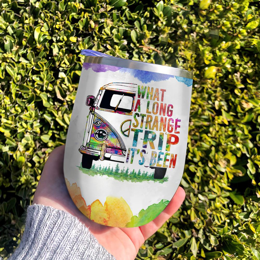 hippie van what a long strange trip its been piece hippie bohemian hippie gifts for her gifts for hippie friends hippie gifts for him wine tumbler 1504