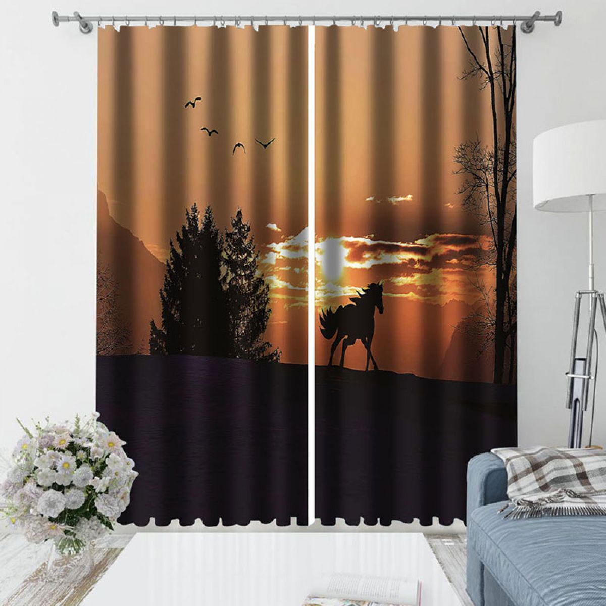 horse at dusk printed window curtain home decor 4842