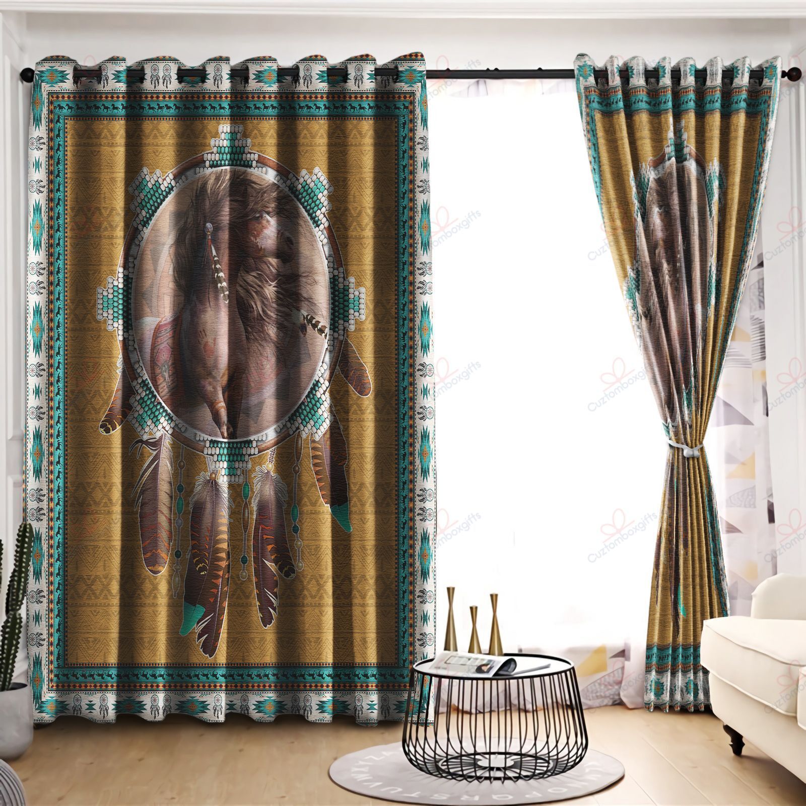 horse dreamcatcher printed window curtains home decor 1204
