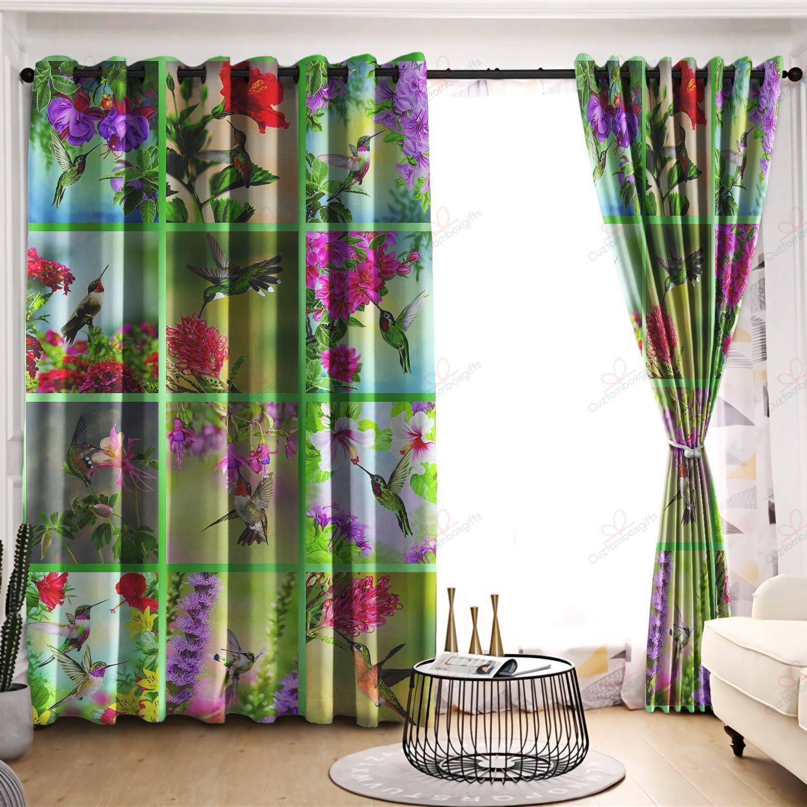 hummingbird wild life printed window curtain home decor 3246