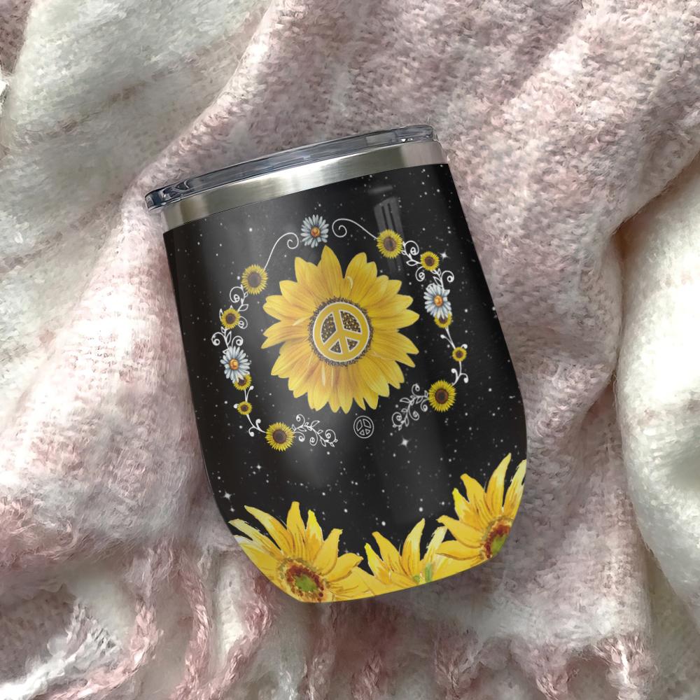 in a world full of roses be a sunflower hippie sunflower wine tumbler hippie gift wine tumbler 2994