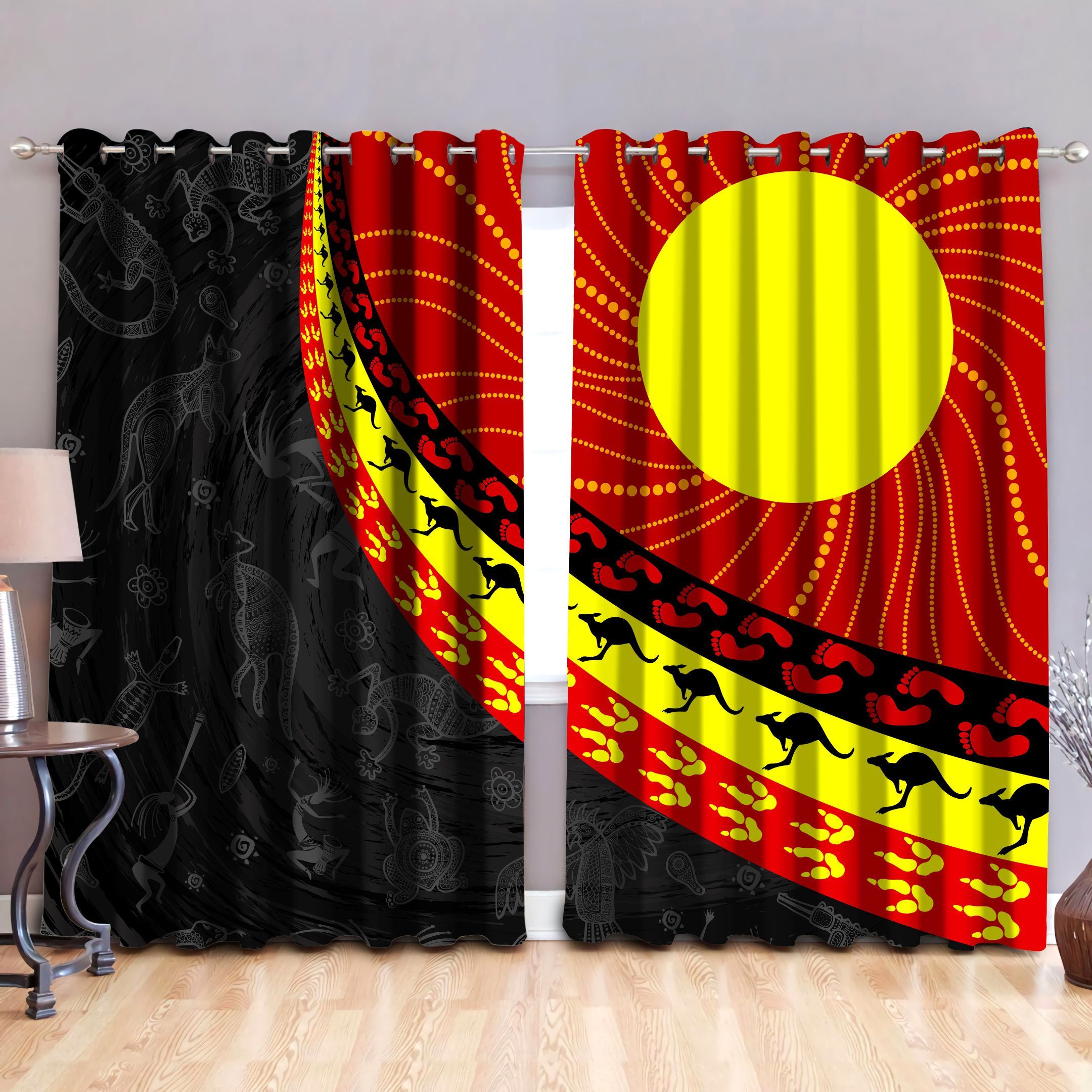 indigenous flag circle dot painting blackout thermal grommet window curtains 6735